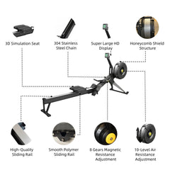 Air resistance & magnetic resistance 2 - in - 1 rowing machine - SXZFITNESS