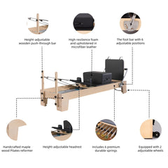 Pilates Reformer with Sitting Exercise Box, Pilates Machine for Studio or at - Home Gym Equipment - SXZFITNESS